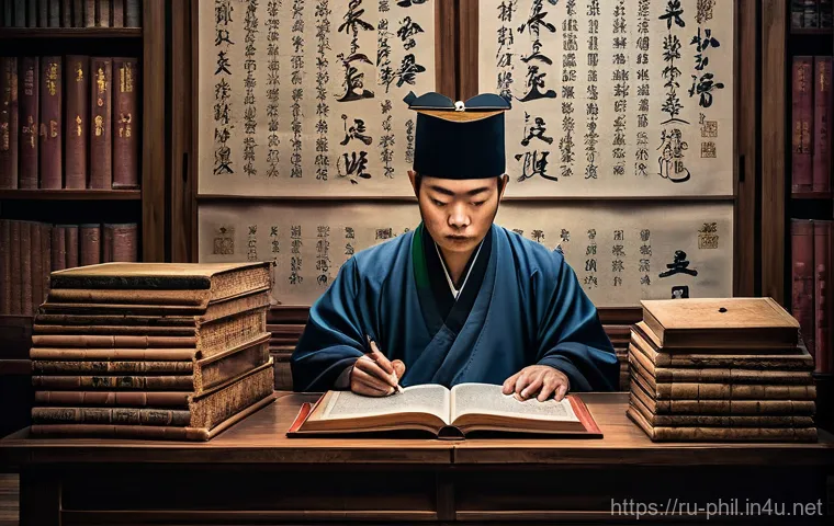 유교와 법가 사상의 철학적 대립 - **The Benevolent Sage and the Unyielding Lawmaker:**
    An emotionally rich image portraying two di...