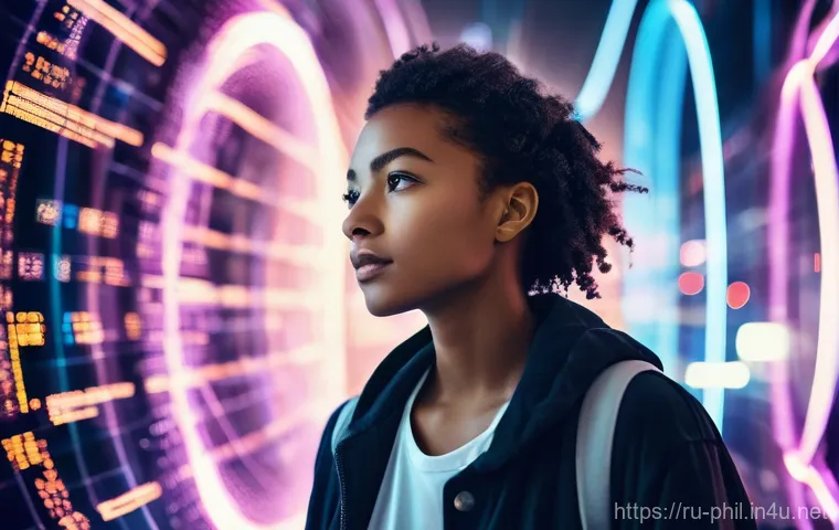사회철학에서 현대 민주주의 논쟁 - **Digital Age and Information Overload:** A medium shot of a young adult, gender-neutral, dressed in...