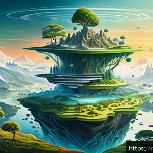 니콜라이 하르트만의 존재론 - A detailed conceptual illustration showing multiple layers of reality stacked vertically, each layer...
